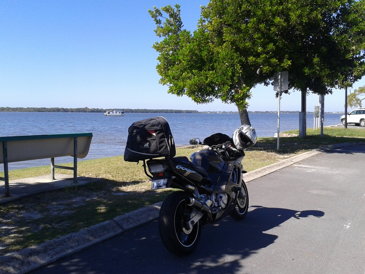 Bribie Island where I live looking across the water to the &#039;Glasshouse Mountains&#039;...