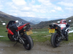 My '05 blade and a mate's R1 taking a break and admiring the view in the Pyrennes